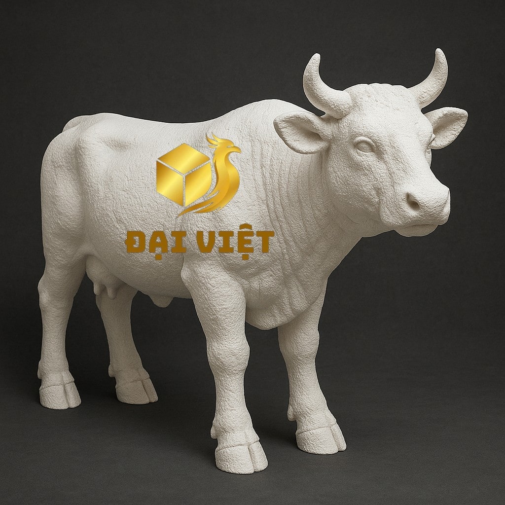 Mô hình xốp trắng con bò tạo hình chân thực, kích thước lớn dùng trang trí sự kiện