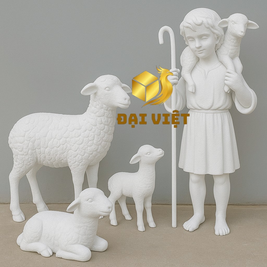 Mô hình xốp trắng con chiên – cừu, mô phỏng sinh động dùng trang trí sự kiện